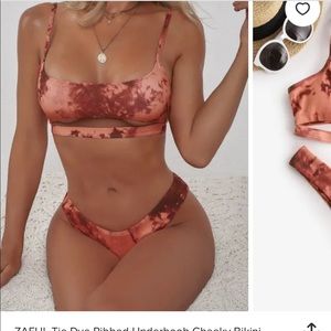 Zaful tie dye ribbed underboob cheeky bikini - Orange